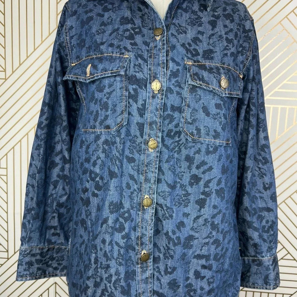 Current/Elliott The Perfect Shirt in Indigo Leopard Denim Size US 0‎ / XS - Picture 5 of 12